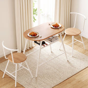 Artiss Oval Dining Table Set 3PC Space-Saving Bistro Kitchen Storage Wine Rack Natural White