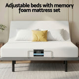 Artiss King size bed frame & Giselle Bedding King Mattress Combo, adjustable bed Base for Snoring Relief, Independent Head Foot Incline, Wireless Remote, Black,20cm Thickness