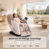 Livemor Elite 4D Massage Chair Recliner, SL Track Zero Gravity & Heat Auto Body Scan, 12 Auto Programs, 3 Zero-G Positions, Foot Rollers, Airbag Compression, Bluetooth Speaker, Wireless Charging In Australia - Darrahopens