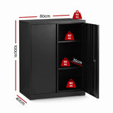 Artiss 100cm Steel Locker Cabinet Filing Mental Storage 100cm 3-Point Lock 2 Adjustable Shelves Black