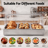 5-Star Chef 3 Pan Food Serving Display Stainless Steel with Clear Roll Top Cover