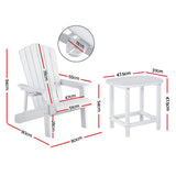 Gardeon Outdoor Table and Chairs HDPE Adirondack Beach Chair Sun Lounge Patio Furniture Garden White