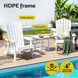Gardeon Outdoor Table and Chairs HDPE Adirondack Beach Chair Sun Lounge Patio Furniture Garden White