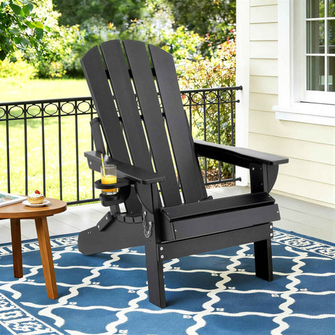 Gardeon Outdoor Chairs Folding Adirondack Beach Chair HDPE Sun Lounge Patio Furniture Garden Black