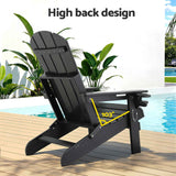 Gardeon Outdoor Chairs Folding Adirondack Beach Chair HDPE Sun Lounge Patio Furniture Garden Black