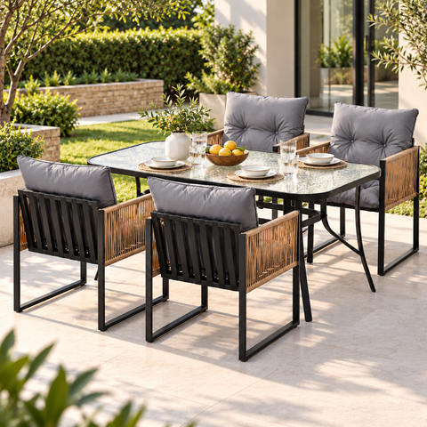 Gardeon 5PC Outdoor Dining Set 140CM Table and Chairs Patio Furniture Garden Cushion In Australia - Darrahopens