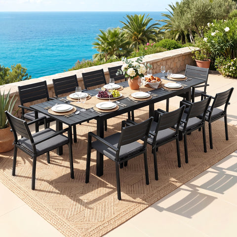 Gardeon Outdoor Dining Set 11PCS Aluminum Extendable Table and Chairs Patio Furniture Black In Australia - Darrahopens