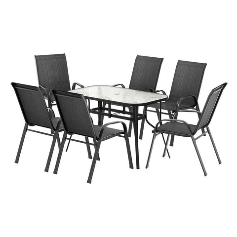 Gardeon 7PC Outdoor Dining Set Table and Chairs Patio Furniture Garden Bistro Set Black In Australia - Darrahopens