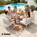 Gardeon 6 Seater Outdoor Dining Sofa Set Steel Frame Cushions White
