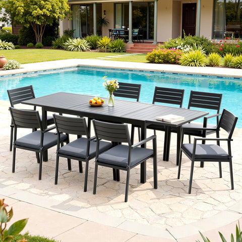 Gardeon Outdoor Dining Set 9PCS Aluminum Extendable Table Chairs Patio Furniture In Australia - Darrahopens