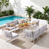 Gardeon 8 Seater Outdoor Dining Sofa Set with WPC Side Tables Patio Furniture White