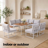 Gardeon 8 Seater Outdoor Dining Sofa Set with WPC Side Tables Patio Furniture White