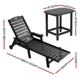 Gardeon Sun Lounge Lounger Beach Chair HDPE Patio Outdoor Furniture with Wheels Black