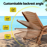 Gardeon Sun Lounge Lounger Table and Chairs Beach Chair HDPE Patio Outdoor Furniture Wheels Brown