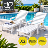 Gardeon 2PCS Sun Lounge Lounger Beach Chair HDPE Patio Outdoor Furniture with Wheels White In Australia - Darrahopens