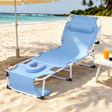 Gardeon Sun Lounger 5 Position Folding Tanning Chair with Face Hole Blue