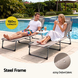 Gardeon Sun Lounger 5 Position Folding Tanning Chair with Face Hole Khaki