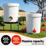 Giantz 20L X2 Chicken Feeder Waterer Set Automatic Poultry Dispenser Metal Stand In Australia - Darrahopens