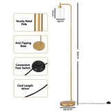 Artiss Floor Lamp Modern Industrial Standing Light with Clear Glass Shade, GoldMetal Tall Lamp for Living Room, Bedroom & Office, Anti-Tipping Weighted Base & Foot Switch (Bulb Not Included)