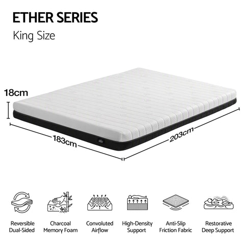 Giselle 18cm King Memory Foam Mattress Dual Feel Reversible Charcoal Foam