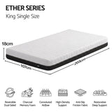 Giselle 18cm King Single Memory Foam Mattress Dual Feel Reversible Charcoal Foam