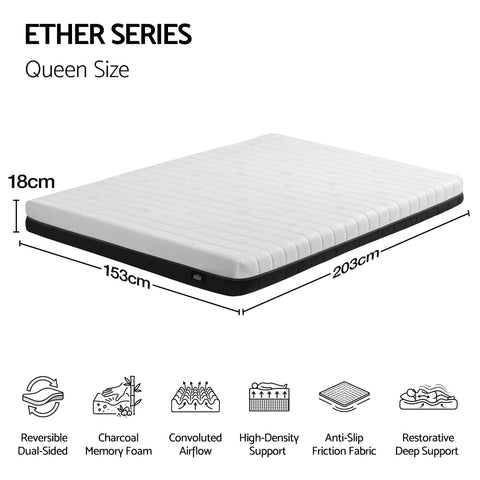 Giselle 18cm Queen Memory Foam Mattress Dual Feel Reversible Charcoal Foam