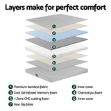 Giselle Bedding Cool Gel Memory Foam Mattress Charcoal 7-Zone Washable Bamboo Cover 15cm Double