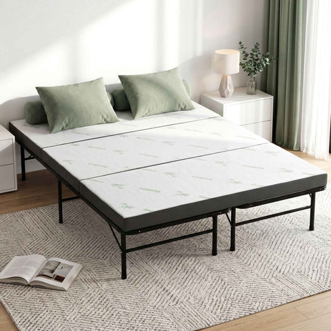 Giselle Folding Bed with Mattress Queen Portable Foldable Guest Bed Bamboo Cover In Australia - Darrahopens
