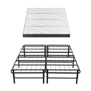 Giselle Queen Folding Bed with Mattress 4 Fold Metal Frame Guest Bed Bamboo Cover