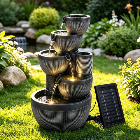 Gardeon Solar Fountain Water Feature 5-Tier Cascading Bowl Grey 51cm