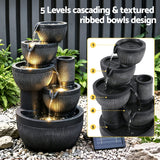 Gardeon Solar Fountain Water Feature 5-Tier Cascading Bowl Grey 51cm
