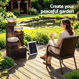 Gardeon Solar Fountain 4 Levels Cascading Bowl Water Feature 75cm Brown