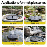 Gardeon Solar Fountain Pumps Bird Bath Battery Backup LED Remote Black 27cm