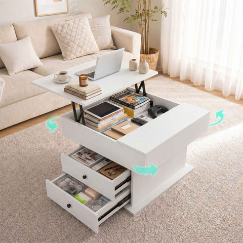 Artiss Lift Top Coffee Table Centre Table with Rotating Top Hidden Storage White In Australia - Darrahopens