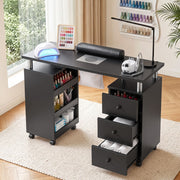 Artiss Manicure Table Nail Desk with Built-in Dust Collector Beauty Salon Station Drawers Shelves Wrist Cushion Wheels Black In Australia - Darrahopens