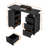 Artiss Manicure Table Nail Desk with Built-in Dust Collector Beauty Salon Station Drawers Shelves Wrist Cushion Wheels Black