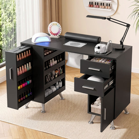 Artiss Manicure Table Nail Desk with Built-in Dust Collector Beauty Salon Station Drawers Shelves Wrist Cushion Black In Australia - Darrahopens
