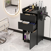 Artiss Professional Salon Station Rolling Cart, Hair Styling Beauty Cabinet with 2 Drawers, Large Supply Cabinet & 3 Appliance Holders, Wood Barber Spa Trolley with 360° Wheels for Skincare & Vanity, Black