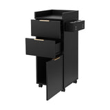 Artiss Professional Salon Station Rolling Cart, Hair Styling Beauty Cabinet with 2 Drawers, Large Supply Cabinet & 3 Appliance Holders, Wood Barber Spa Trolley with 360° Wheels for Skincare & Vanity, Black