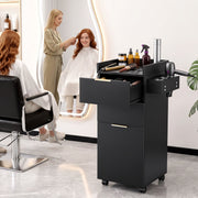 Artiss Professional Salon Station Rolling Cart, Hair Styling Beauty Cabinet with 2 Drawers, Large Supply Cabinet & 3 Appliance Holders, Wood Barber Spa Trolley with 360° Wheels for Skincare & Vanity, Black
