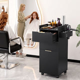 Artiss Professional Salon Station Rolling Cart, Hair Styling Beauty Cabinet with 2 Drawers, Large Supply Cabinet & 3 Appliance Holders, Wood Barber Spa Trolley with 360° Wheels for Skincare & Vanity, Black