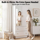 Artiss LED Wardrobe Cabinet Clothes Storage with Mirror 2 Drawers Hanging Rail