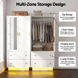 Artiss LED Wardrobe Cabinet Clothes Storage with Mirror 2 Drawers Hanging Rail