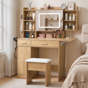 Artiss Dressing Table Vanity Desk Set Stool LED Charging Station Wood