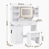 Artiss Dressing Table Vanity Desk Set Stool LED Charging Station White