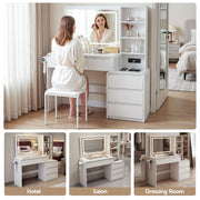 Artiss Dressing Table Makeup Vanity Desk LED Mirror Drawers Charging Station Curved Edge White