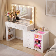 Artiss Dressing Table Mirror Charging Station Glass Top Makeup Vanity Desk RGB Cabinet Storage Drawers Hairdryer Holder White In Australia - Darrahopens