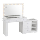 Artiss Dressing Table Mirror Charging Station Glass Top Makeup Vanity Desk RGB Cabinet Storage Drawers Hairdryer Holder White