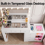 Artiss Dressing Table Mirror Charging Station Glass Top Makeup Vanity Desk RGB Cabinet Storage Drawers Hairdryer Holder White