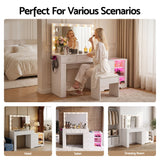 Artiss Dressing Table Mirror Charging Station Glass Top Makeup Vanity Desk RGB Cabinet Storage Drawers Hairdryer Holder White